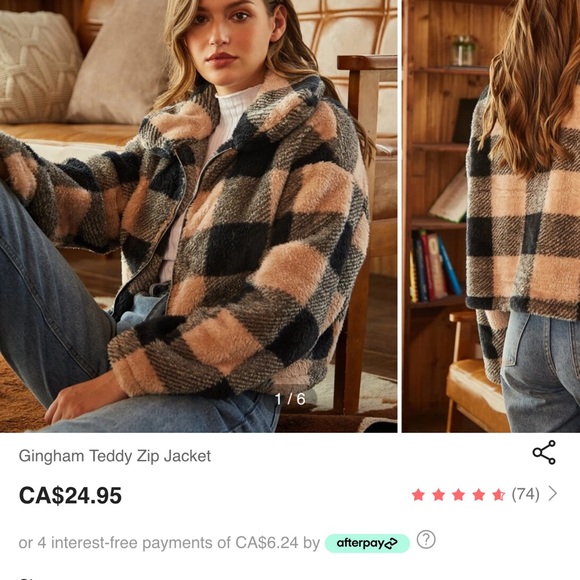 Gingham Teddy Zip Jacket - Picture 2 of 3